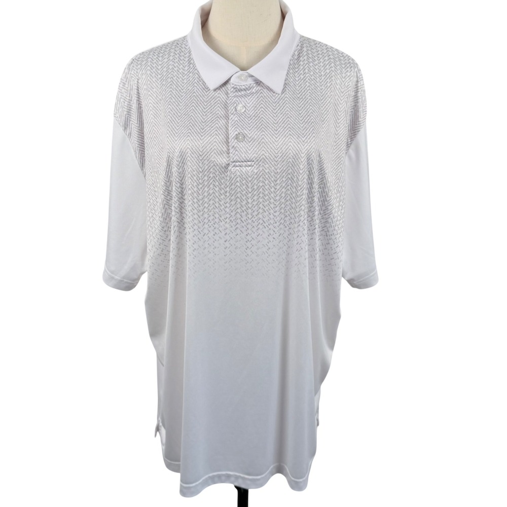 PGA‎ Tour Mens XXL Polo Shirt White Grey Airflux Mesh Chevron Golf Performance
